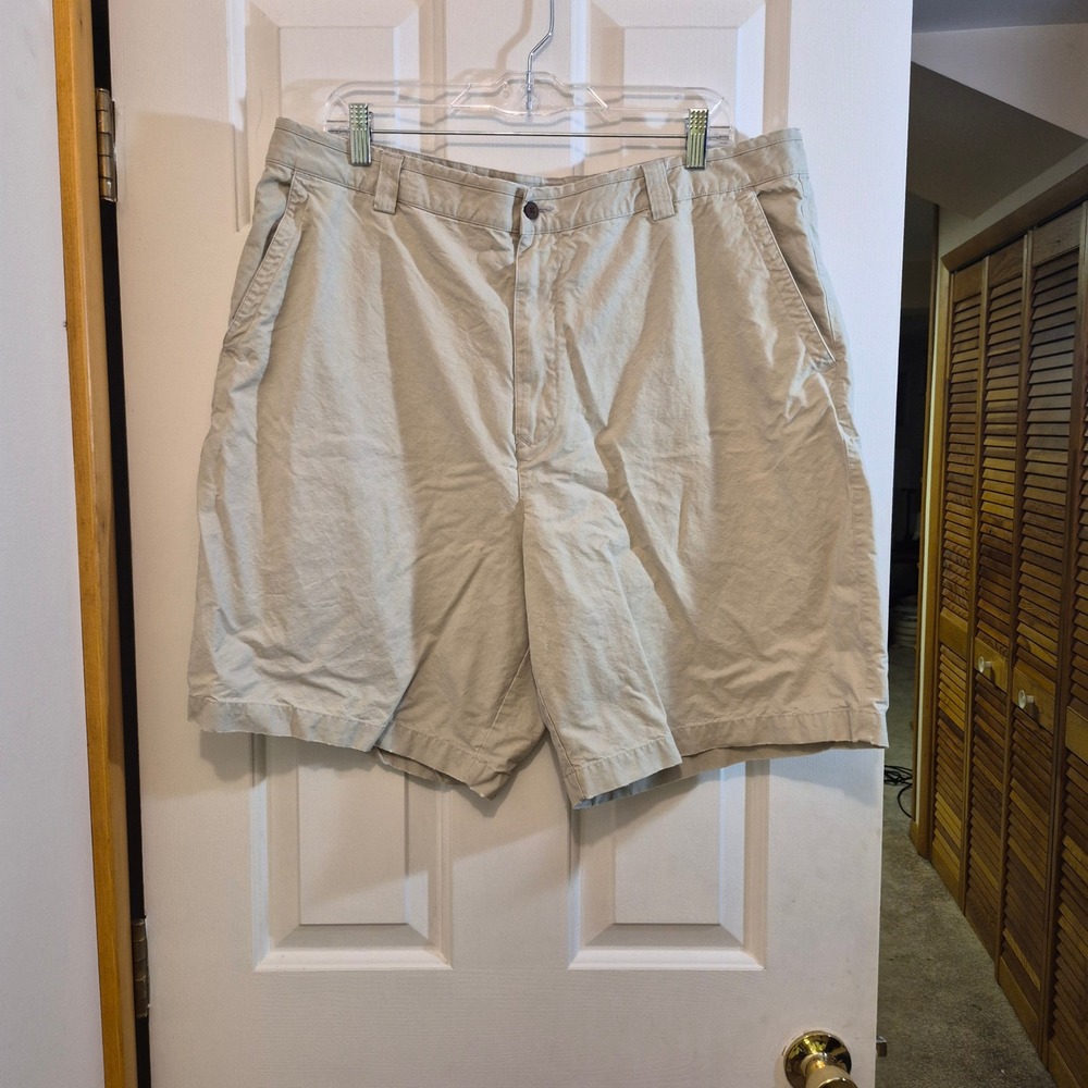 Tommy Bahama Mens Khaki‎ Silk Cotton Blend Flat Front Chino Shorts Size 40 Beige